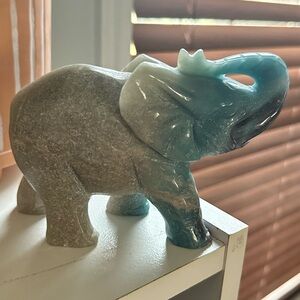 Carved Stone Elephant Figurine in Aventurine and Caribbean calcite crystal